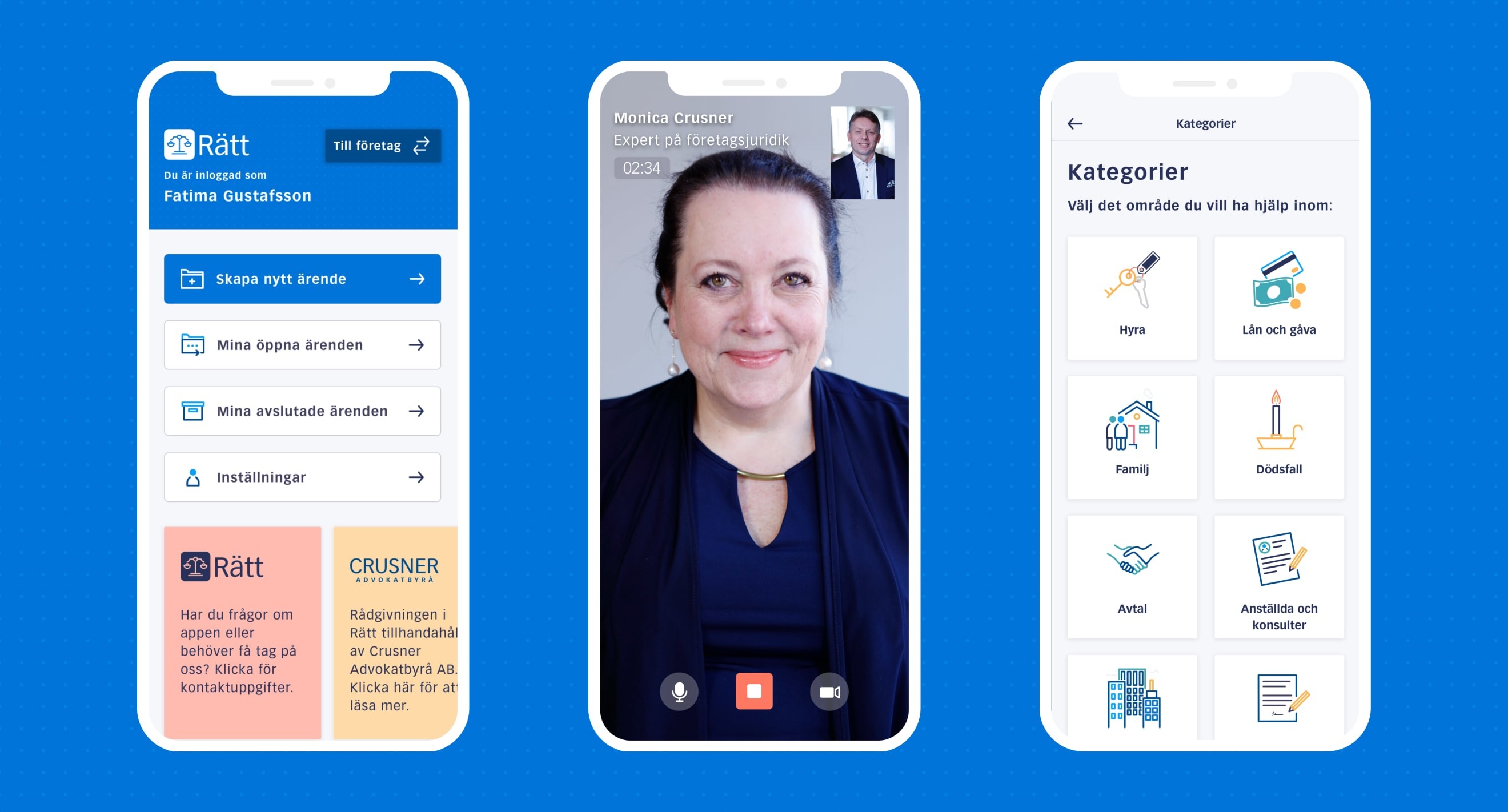 Screenshots from the Rätt app
